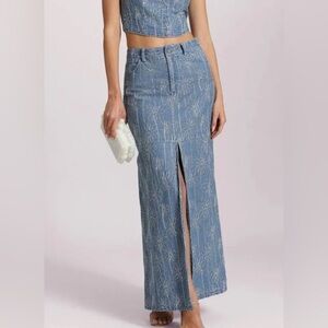 House of Harlow 1960 floral embroidered denim maxi skirt
